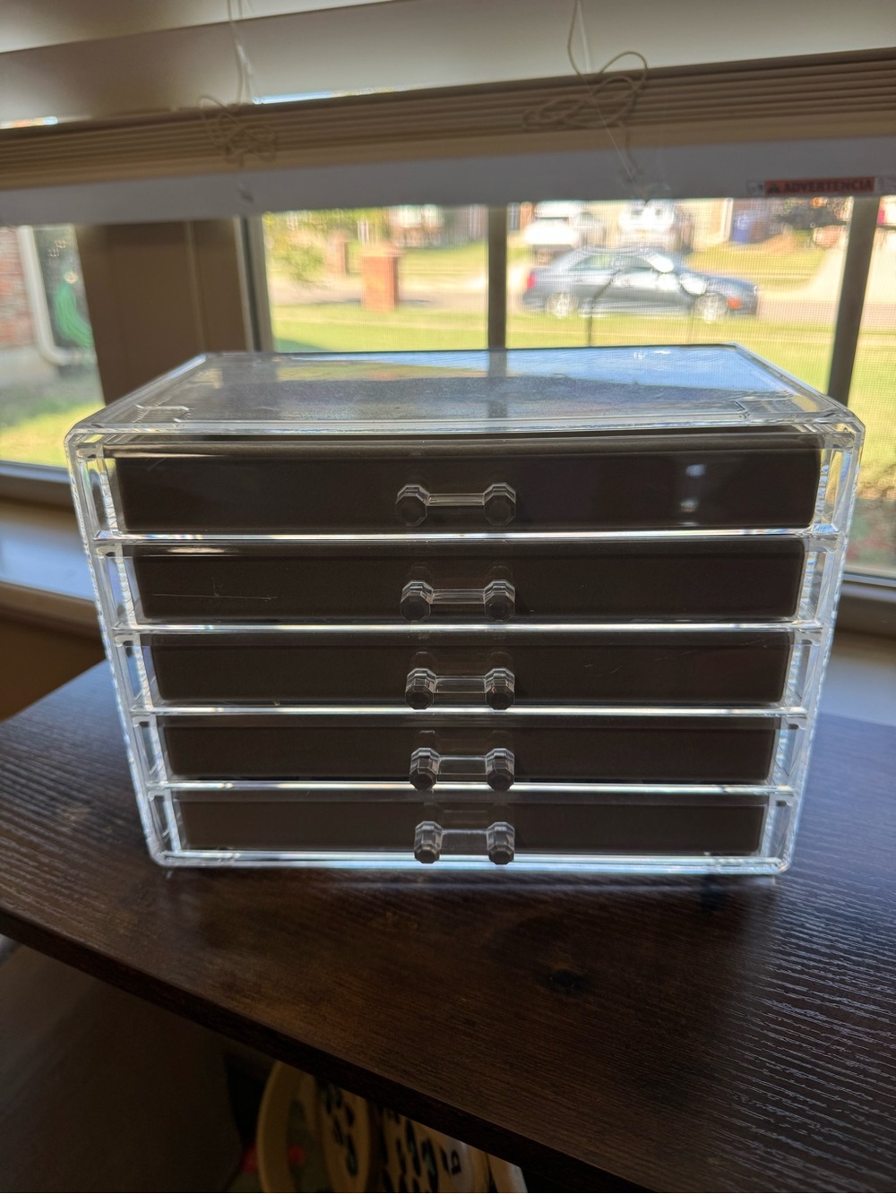 Clear Acrylic 5-Drawer Jewelry Organizer Box with Soft Gray Velvet Trays